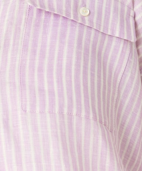 【セットアップ可能／真夏も快適】リネンストライプ レギュラーシャツ 