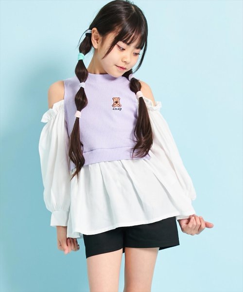 ANAP KIDS(アナップキッズ)/プチ ハイネック 肩あき リブ 異素材 コンビ トップス/img08