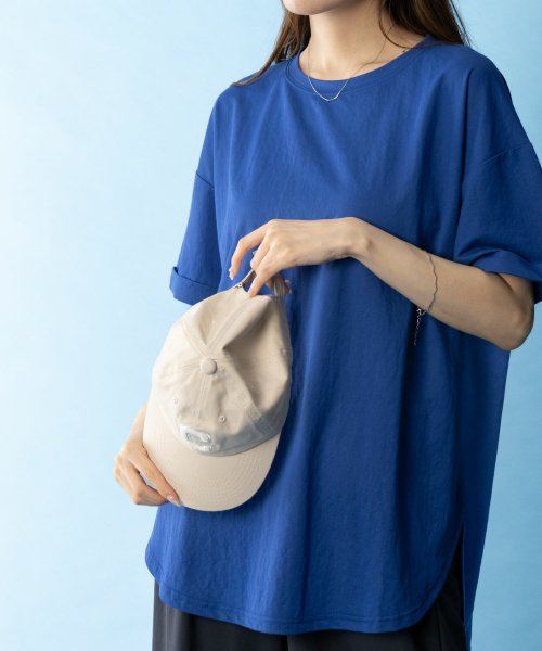 MAC HOUSE(women)(マックハウス（レディース）)/SARARI サラリ NAVY チュニック丈半袖Tシャツ MH846－706/img01