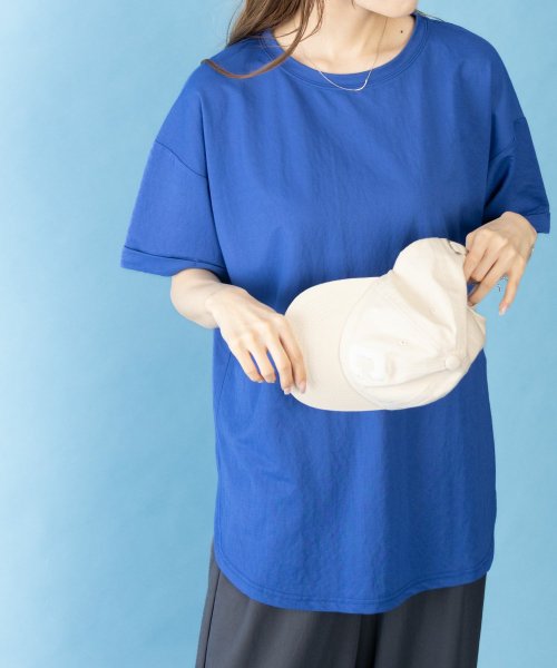 MAC HOUSE(women)(マックハウス（レディース）)/SARARI サラリ NAVY チュニック丈半袖Tシャツ MH846－706/img02
