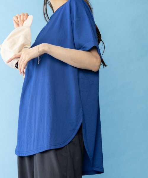 MAC HOUSE(women)(マックハウス（レディース）)/SARARI サラリ NAVY チュニック丈半袖Tシャツ MH846－706/img03