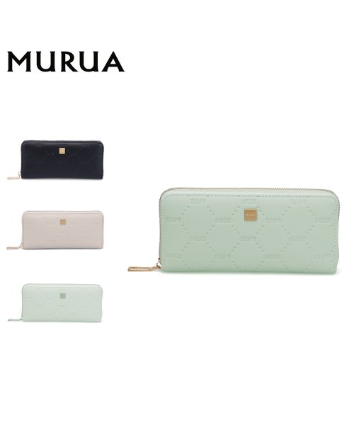 MURUA(ムルーア)/ ムルーア MURUA 財布 長財布 レディース ラウンドファスナー エンボス加工 SQUARE EMBOSS ブラック ベージュ ライト グリーン 黒 MR－/img01