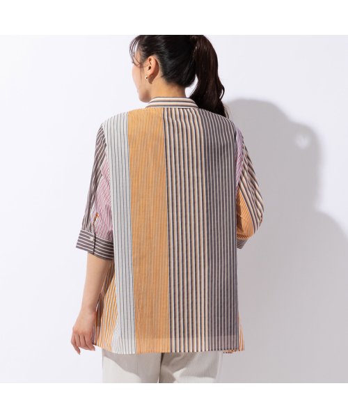 マルチストライプ 綿ローンシャツ 