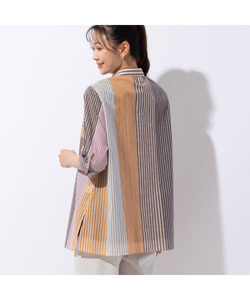 マルチストライプ 綿ローンシャツ 