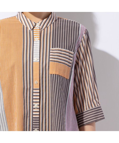 マルチストライプ 綿ローンシャツ 