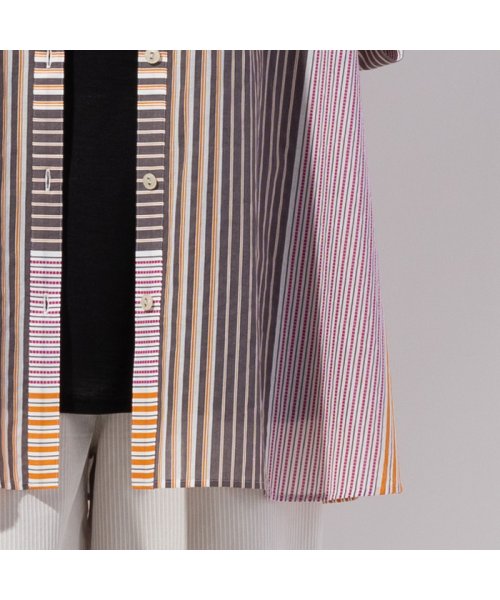 マルチストライプ 綿ローンシャツ 