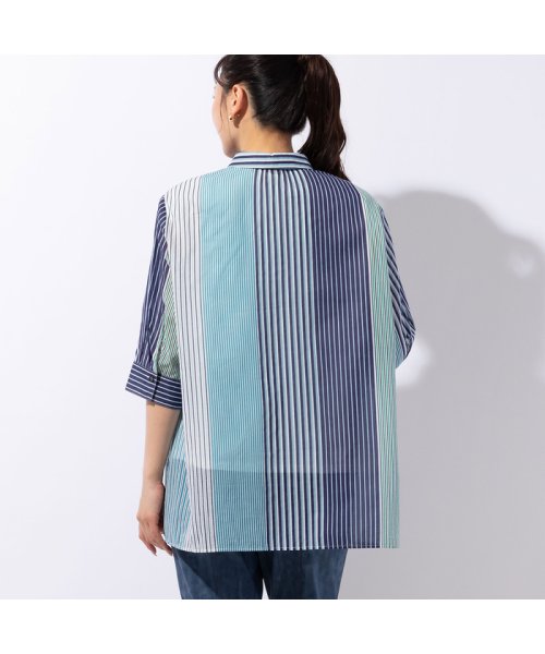 マルチストライプ 綿ローンシャツ 