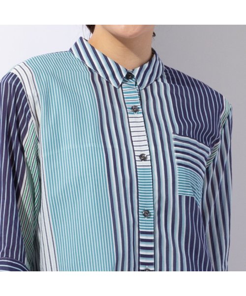 マルチストライプ 綿ローンシャツ 