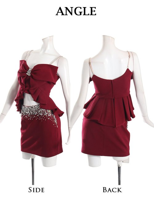Rew-You(リューユ)/セットアップ キャバ ドレス リボン クリスマス ビジュー 谷間 高級ドレス ブランドドレス XS 小さいサイズ 赤 緑 AngelR エンジェルアール/img12