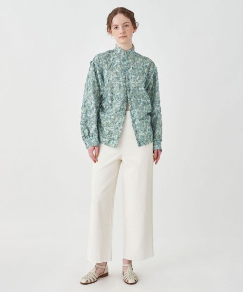 ポリエステルナイロンカットジャカード サイドギャザーブラウス 