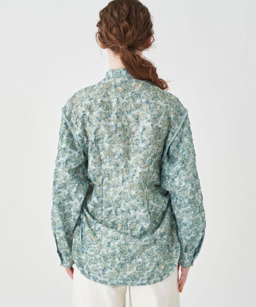 ポリエステルナイロンカットジャカード サイドギャザーブラウス 