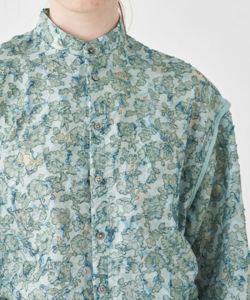 ポリエステルナイロンカットジャカード サイドギャザーブラウス 