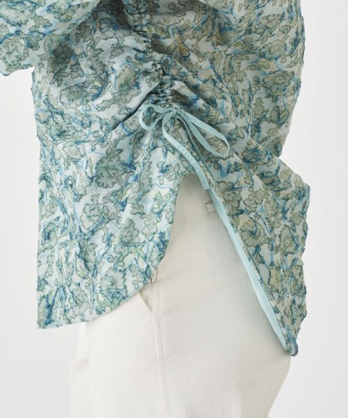 ポリエステルナイロンカットジャカード サイドギャザーブラウス 