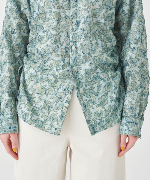 ポリエステルナイロンカットジャカード サイドギャザーブラウス 