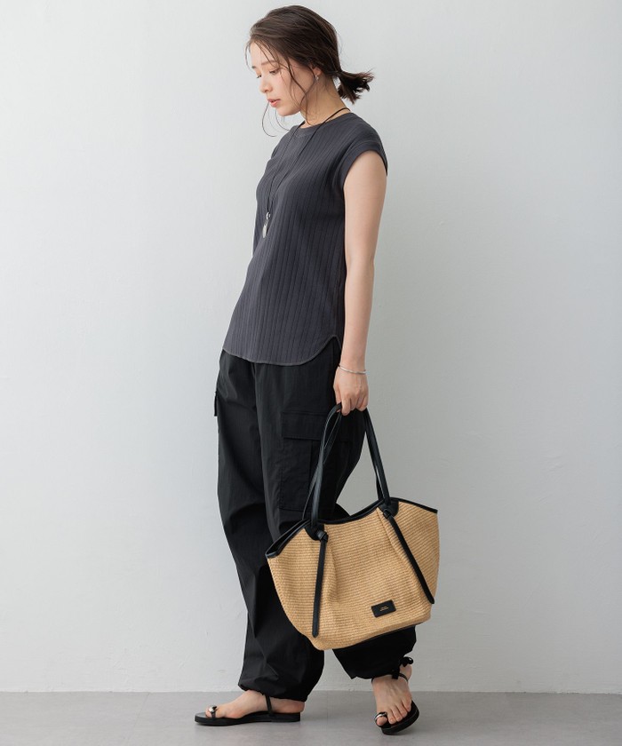 【SLOW】ミリタリーストレッチタフタ カーゴパンツ　黒 SLOW/好評につき新色追加】ミリタリーストレッチタフタ カーゴパンツ