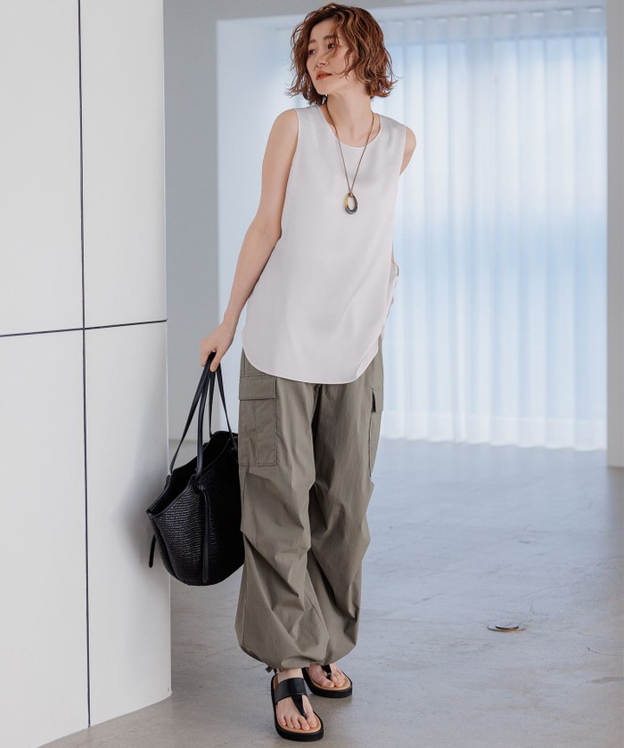 SLOW/好評につき新色追加】ミリタリーストレッチタフタ カーゴパンツ