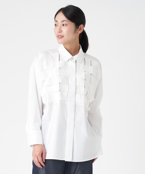 グログランチェックシャツブラウス 