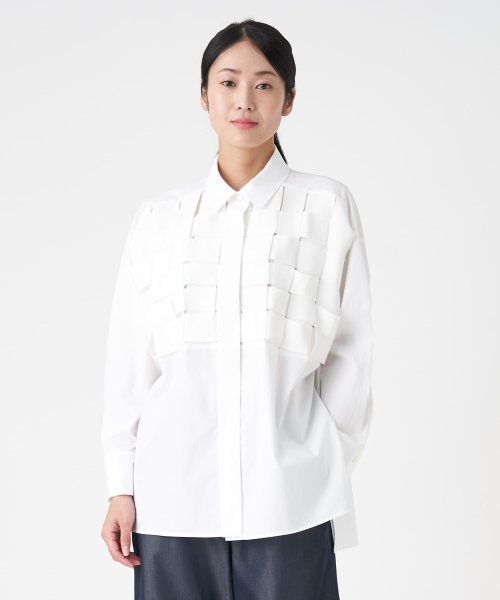 グログランチェックシャツブラウス 