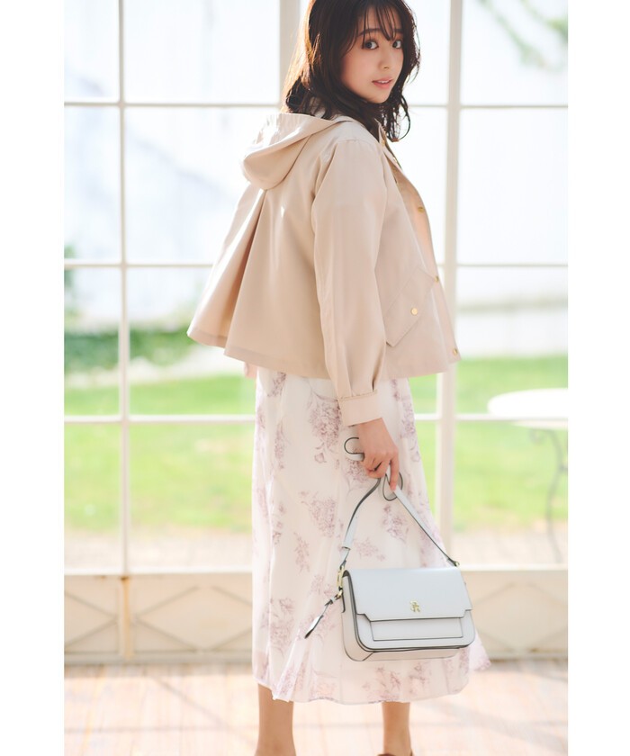 美人百花5月号掲載】ラインフラワープリントマチ入りフレアースカート