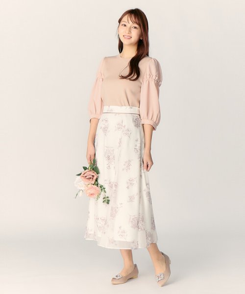 【美人百花5月号掲載】ラインフラワープリントマチ入りフレアースカート 