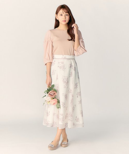 【美人百花5月号掲載】ラインフラワープリントマチ入りフレアースカート 