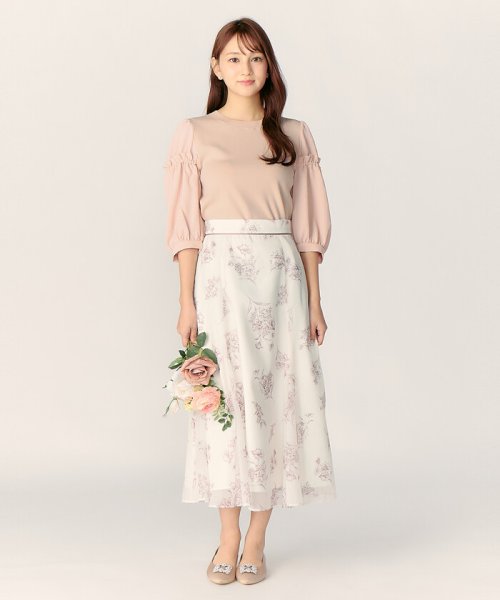 【美人百花5月号掲載】ラインフラワープリントマチ入りフレアースカート 