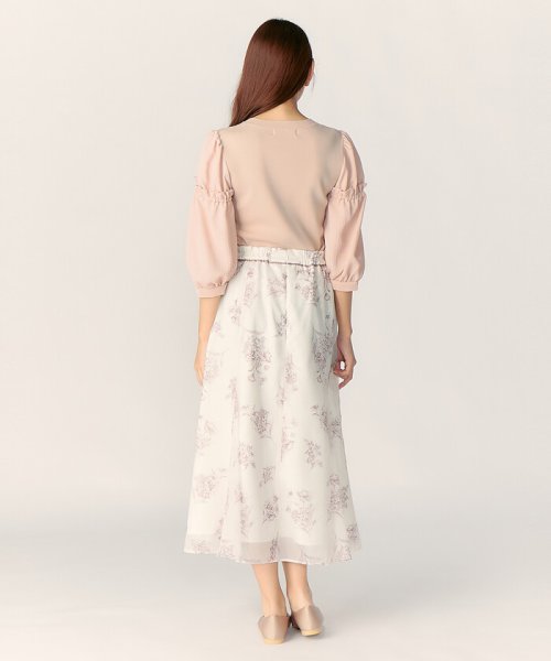 【美人百花5月号掲載】ラインフラワープリントマチ入りフレアースカート 