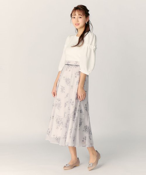 【美人百花5月号掲載】ラインフラワープリントマチ入りフレアースカート 