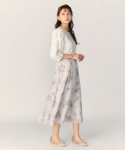 【美人百花5月号掲載】ラインフラワープリントマチ入りフレアースカート 