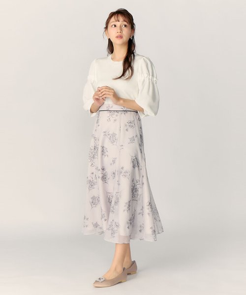 【美人百花5月号掲載】ラインフラワープリントマチ入りフレアースカート 