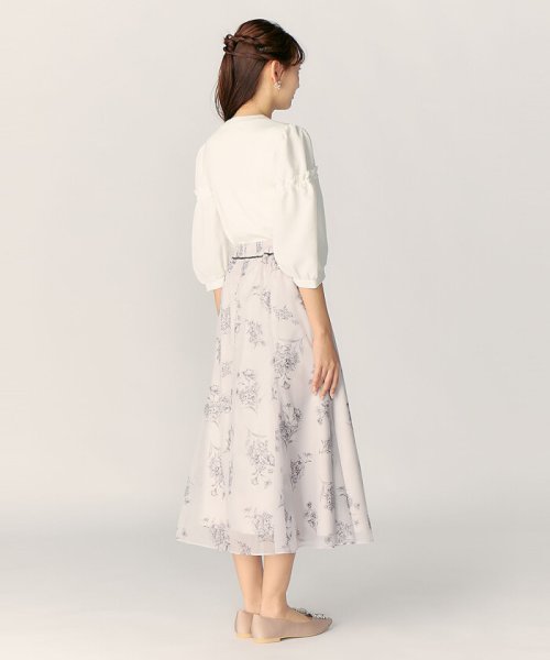 【美人百花5月号掲載】ラインフラワープリントマチ入りフレアースカート 