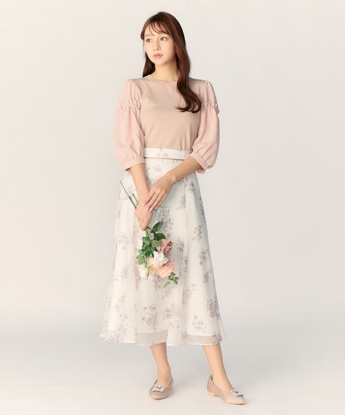 【美人百花5月号掲載】ラインフラワープリントマチ入りフレアースカート 