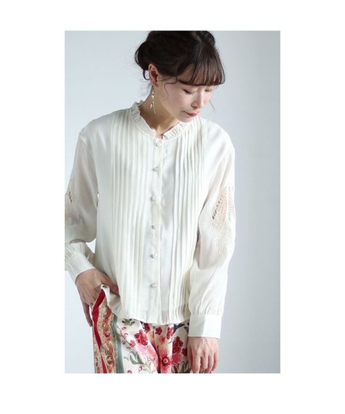 Sawa a la mode(サワアラモード)/レディース 大人 上品 透かし刺繍袖のタックシャツブラウス/img12
