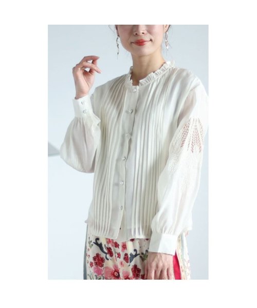 Sawa a la mode(サワアラモード)/レディース 大人 上品 透かし刺繍袖のタックシャツブラウス/img19