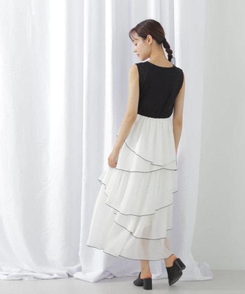 スムースドッキングボリュームアシメワンピース 商品説明一枚でスタイルが決まる！スムースカットソーとシアースカートをドッキングしたレディなワンピースです。配色の効いた E1438215098(11000円)