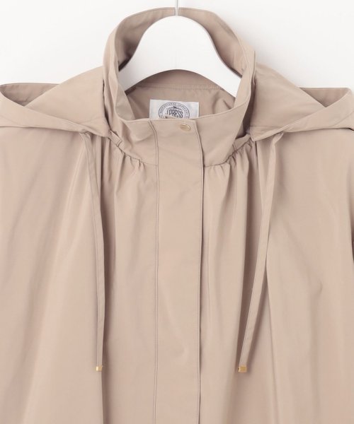 【洗える・撥水】マイクロタフタ フーデッド ショート コート 