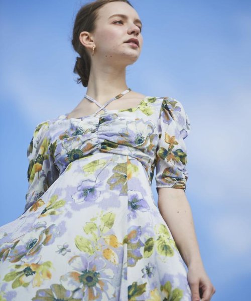 ファンシーフラワーバストギャザーワンピース 