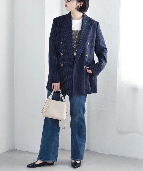 quaranciel:〈手洗い可能〉ストライプ テーラード ジャケット（セットアップ対応） quaranciel