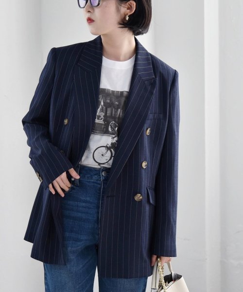 quaranciel:〈手洗い可能〉ストライプ テーラード ジャケット（セットアップ対応） quaranciel