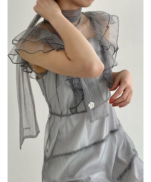 【LILY BROWN×MARY QUANT】ロゴベルト付きシアーワンピース QUANT LILY BROWN×MARY 6cm 長さ63cm 巾3