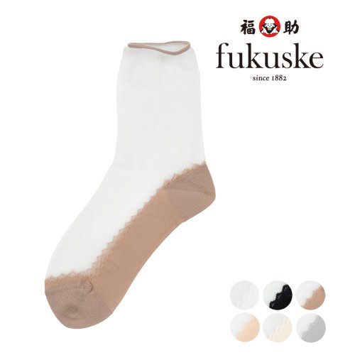 fukuske(フクスケ)/fukuske(フクスケ) ソックス シアー 無地切り替え クルー丈 テグス素材 透け感 シースルー 福助 公式/img01