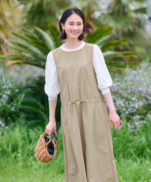 【撥水 洗える】ウエストドロストジャンパースカート 