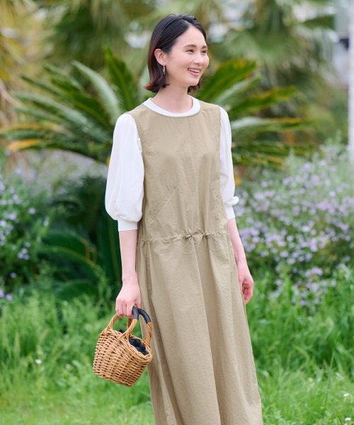 【撥水 洗える】ウエストドロストジャンパースカート 