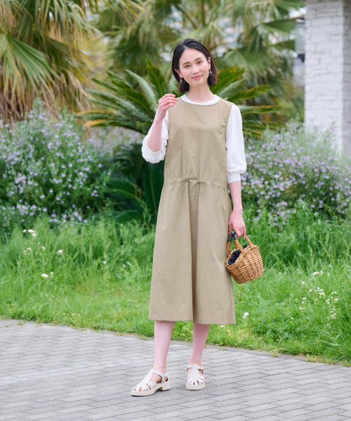 【撥水 洗える】ウエストドロストジャンパースカート 