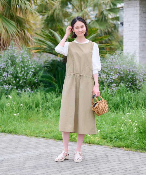 【撥水 洗える】ウエストドロストジャンパースカート 