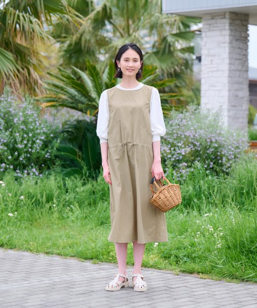 【撥水 洗える】ウエストドロストジャンパースカート 