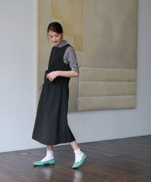 【撥水 洗える】ウエストドロストジャンパースカート 