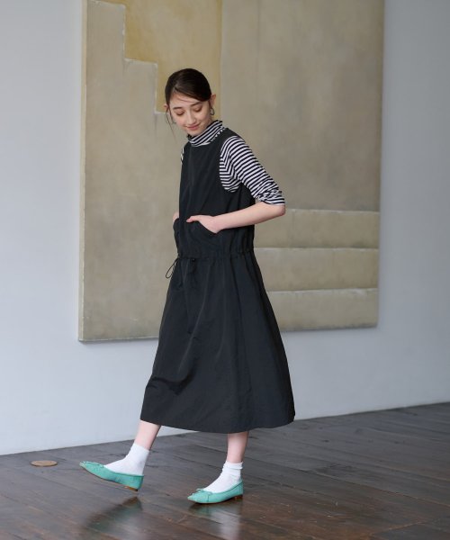【撥水 洗える】ウエストドロストジャンパースカート 