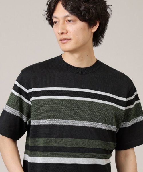 TAKEO KIKUCHI(タケオキクチ)/麻ブレンド パネルボーダー ニットTシャツ/img02