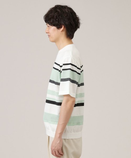 TAKEO KIKUCHI(タケオキクチ)/麻ブレンド パネルボーダー ニットTシャツ/img15